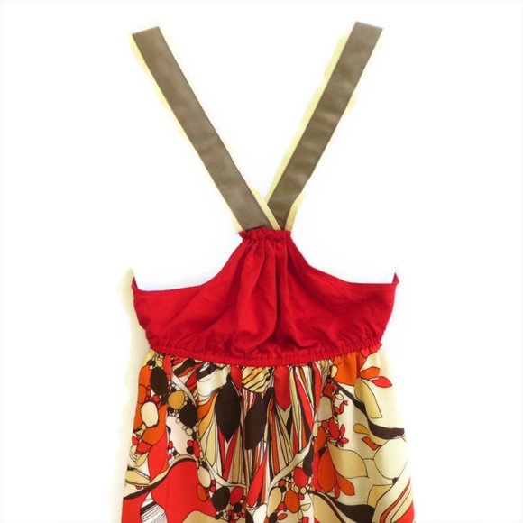 SiLK New Arden B. Halter Top Pure Silk Bold Geo Print Y2K Racer Back Babydoll M - Picture 3 of 6